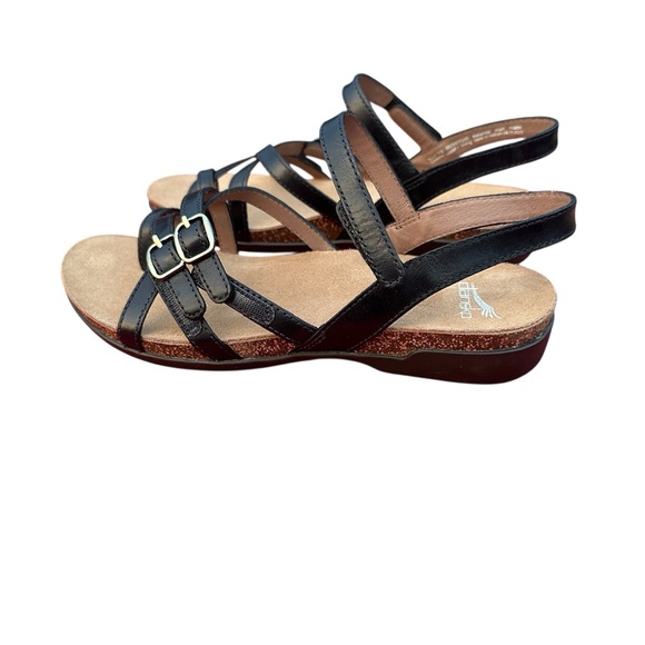 Dansko Roslyn Black Sandals Women's leather upper cork like sole size 39 - Picture 3 of 10